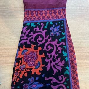 Hale Bob Strapless Silk Dress in Purple Floral Print